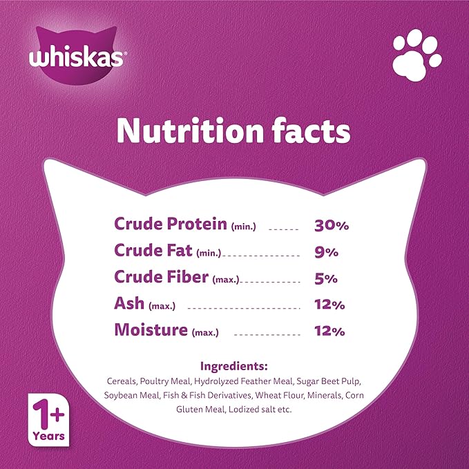 Whiskas Adult Ocean Fish Complete Nutrition Dry Cat Food – 480 g | Balanced Daily Diet for Adult Cats