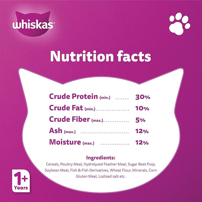 Whiskas Adult Chicken Dry Cat Food – 1.2 kg | Complete & Balanced Nutrition for Active Cats