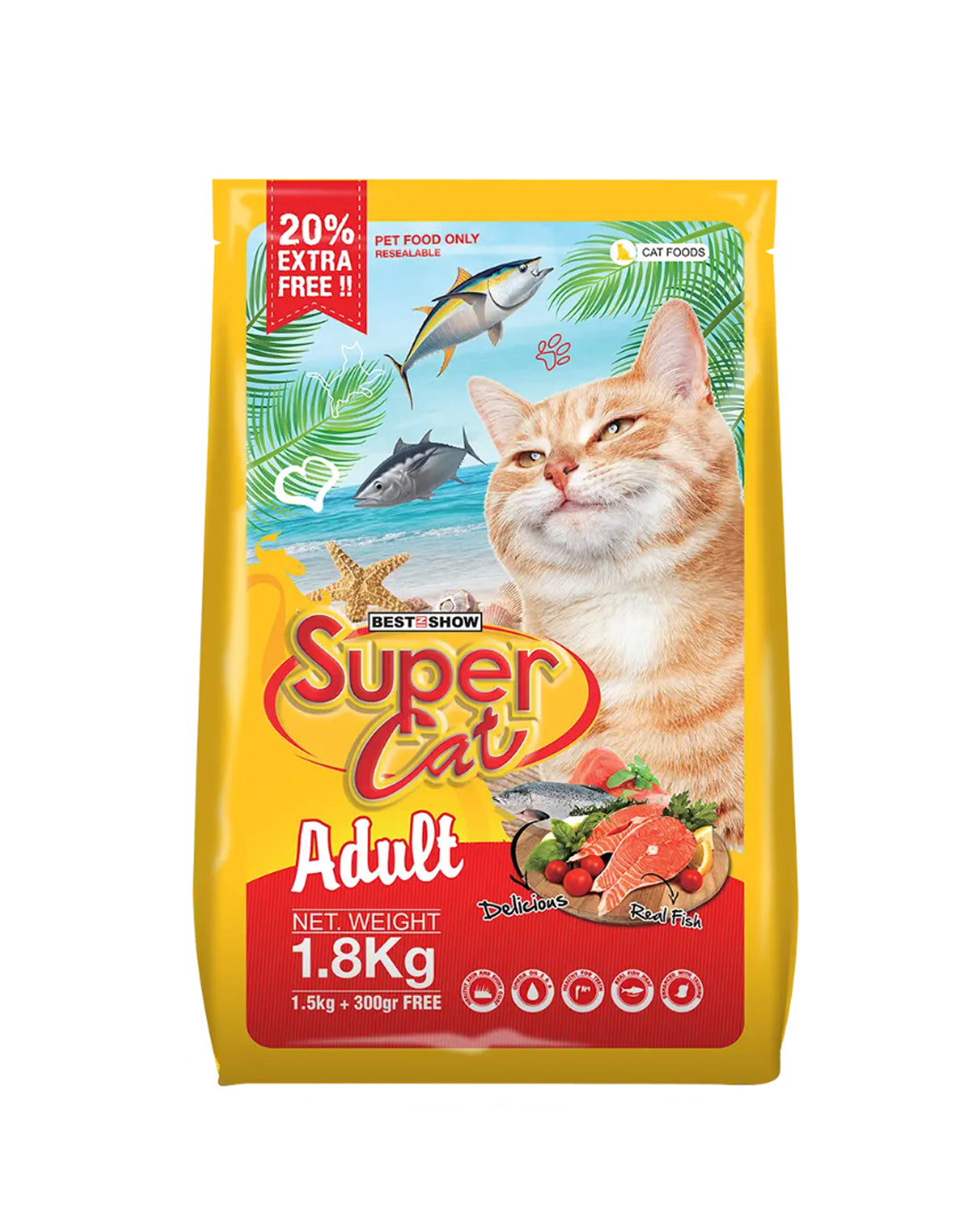 Super Cat Adult Dry Cat Food 1.8 kg — Taurine, Omega 3/6 & Antioxidants