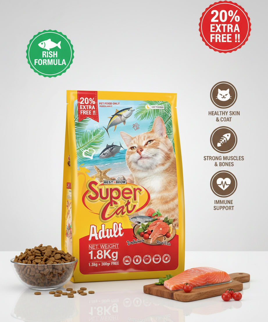 Super Cat Adult Dry Cat Food 1.8 kg — Taurine, Omega 3/6 & Antioxidants