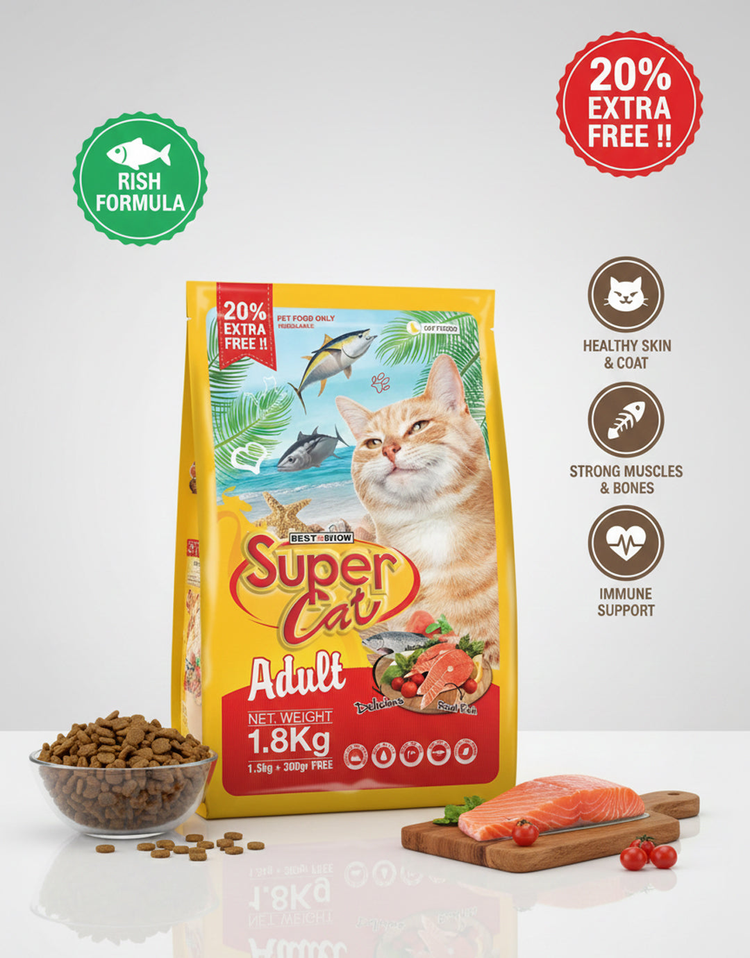 Super Cat Adult Dry Cat Food 1.8 kg — Taurine, Omega 3/6 & Antioxidants