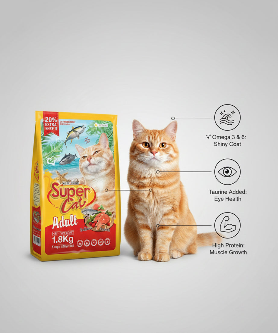 Super Cat Adult Dry Cat Food 1.8 kg — Taurine, Omega 3/6 & Antioxidants