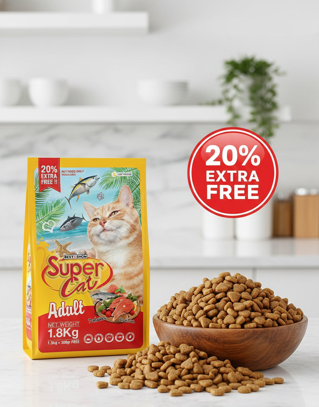 Super Cat Adult Dry Cat Food 1.8 kg — Taurine, Omega 3/6 & Antioxidants