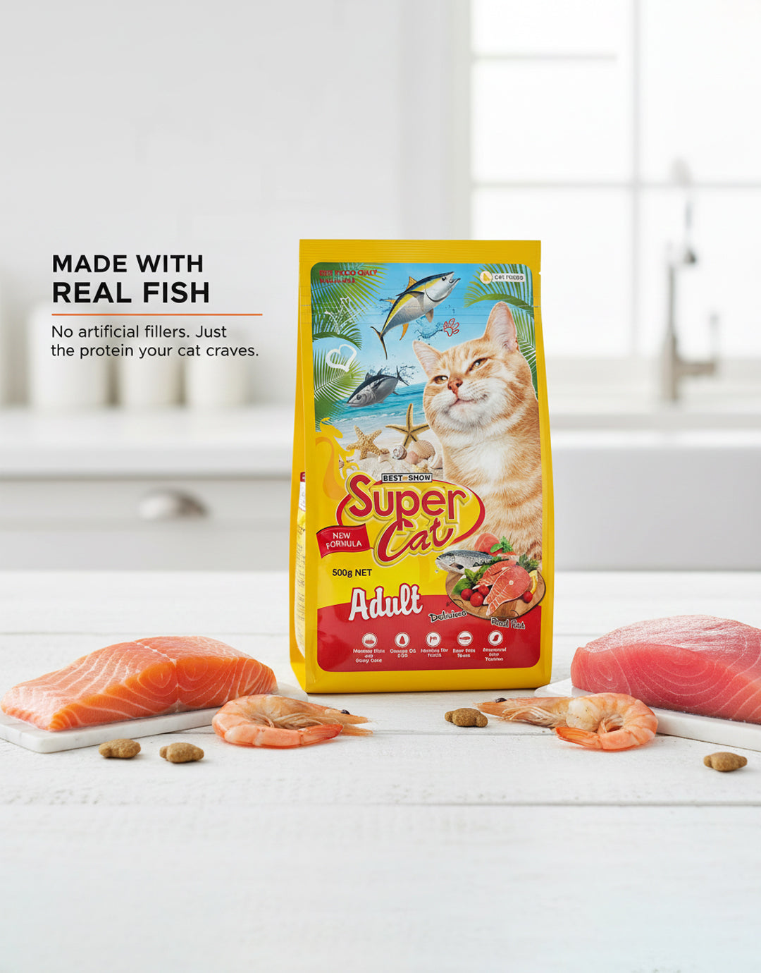 Best In Show Super Cat Adult Dry Cat Food - Real Fish & Tuna, 500g