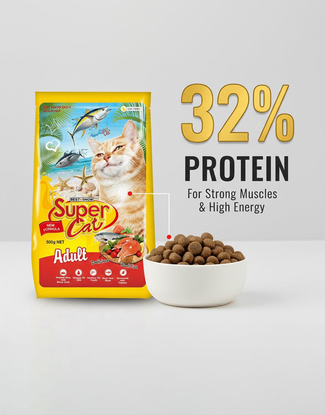 Best In Show Super Cat Adult Dry Cat Food - Real Fish & Tuna, 500g