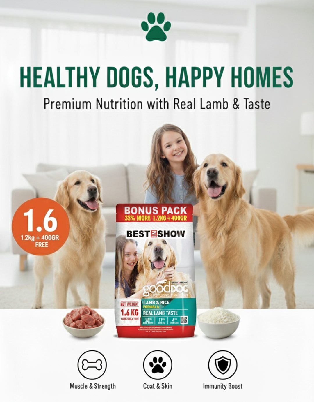 Good Dog Adult Lamb & Rice Dog Food 1.6KG - AL BAYTARA