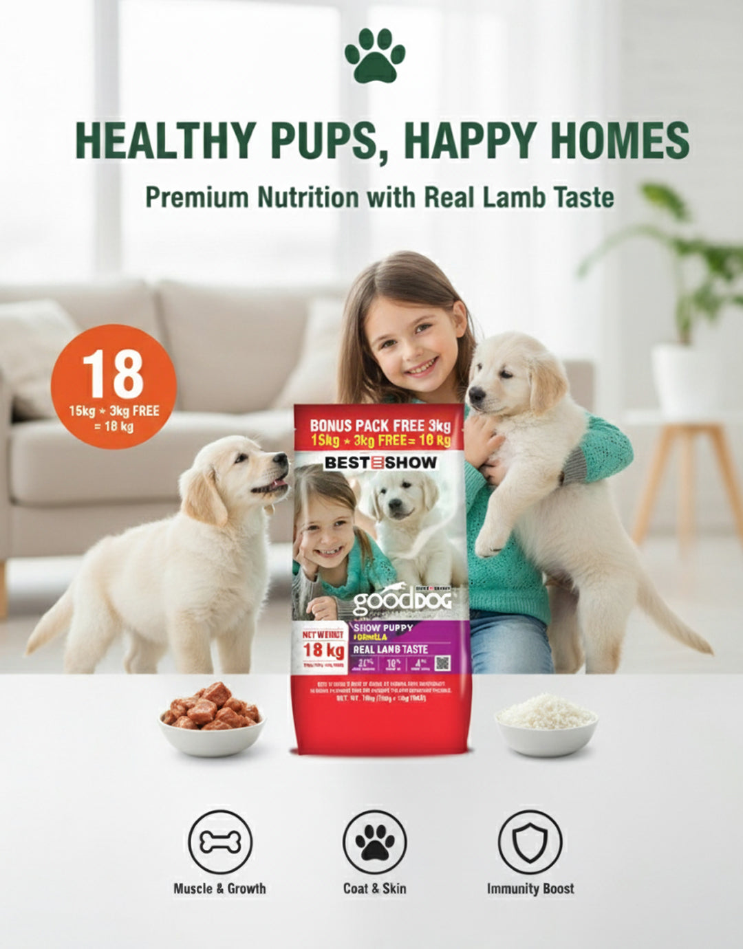 Puppy Lamb & Rice 18KG Super Value Pack (32% Protein) - AL BAYTARA