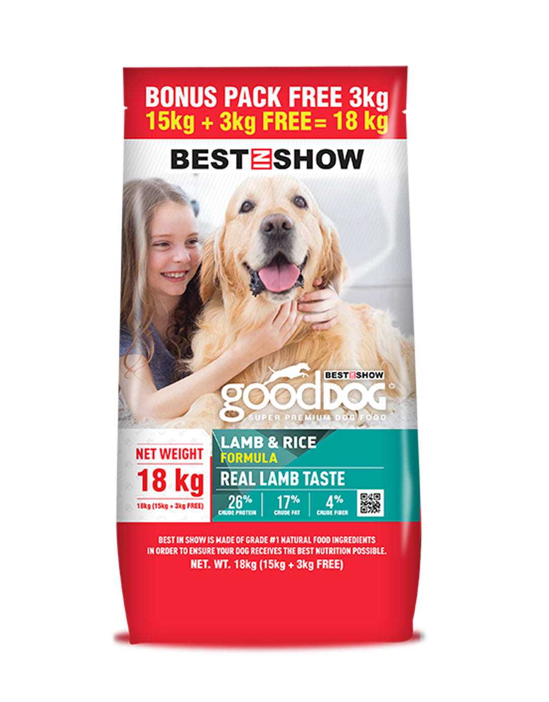 Good Dog Adult Lamb & Rice 18KG (15KG+3KG FREE) - AL BAYTARA