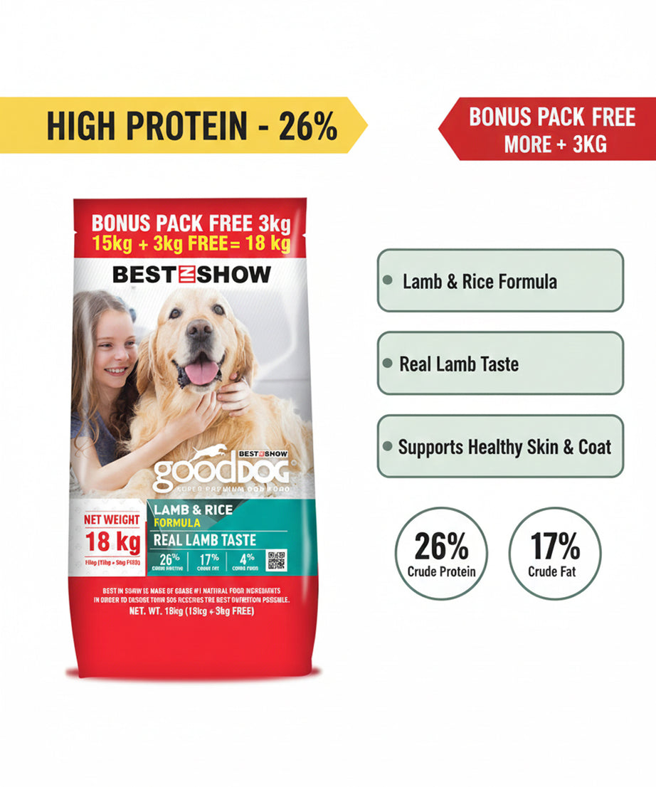 Good Dog Adult Lamb & Rice 18KG (15KG+3KG FREE) - AL BAYTARA