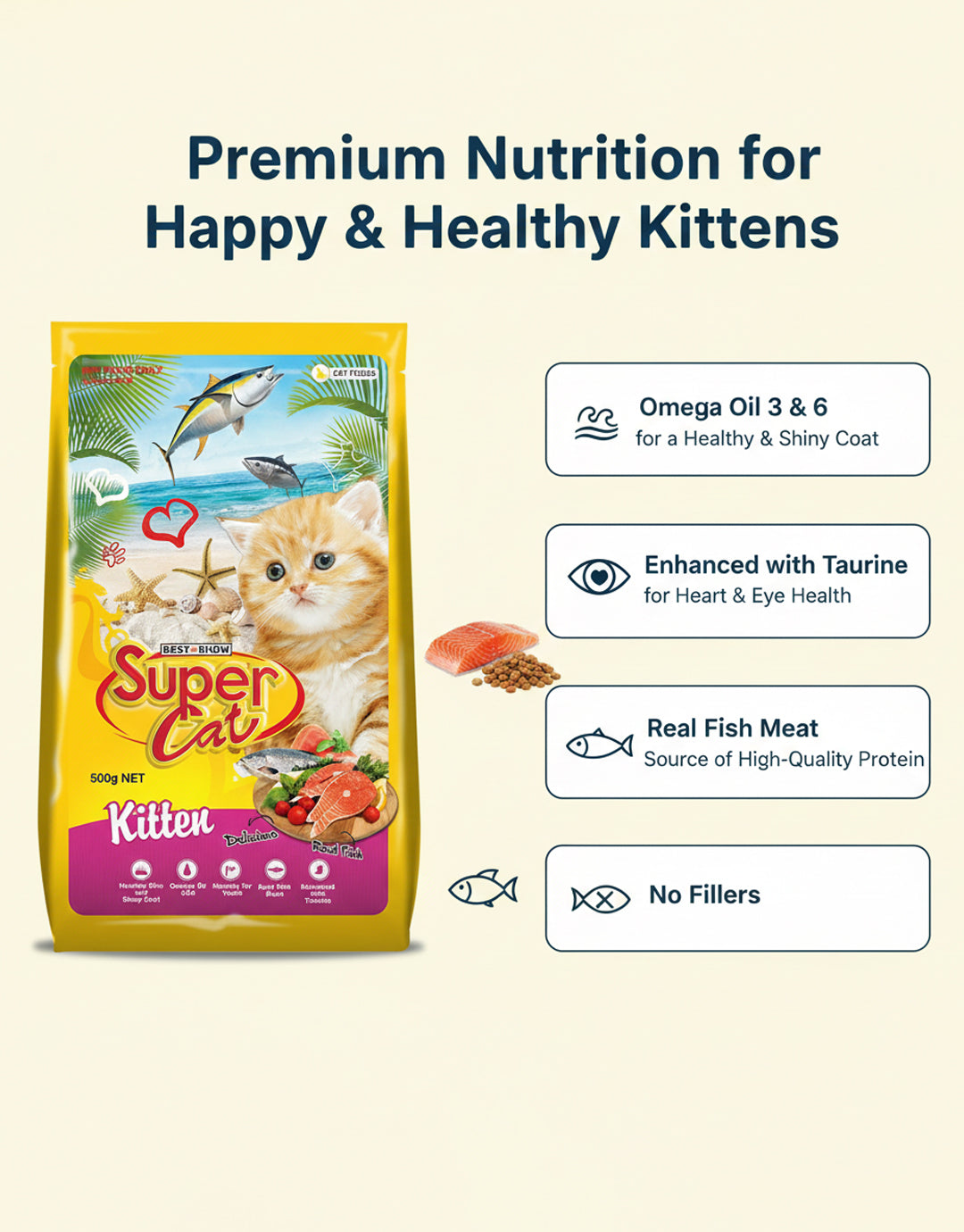 Super Cat Dry Kitten Food — 500 g | Complete Nutrition for Growing Kittens
