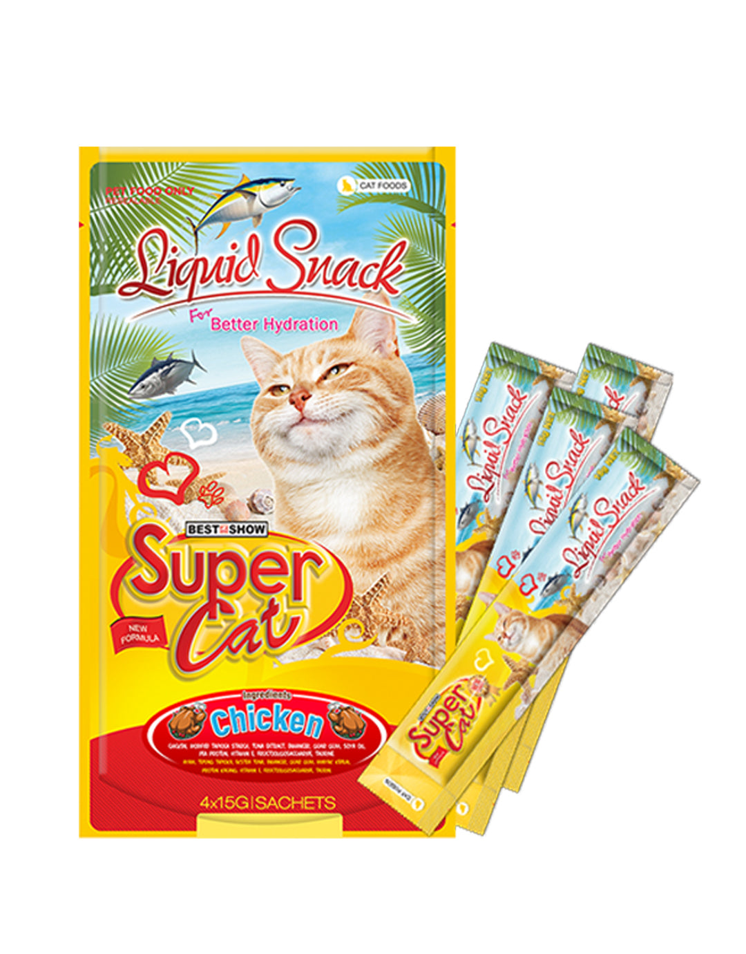 Best In Show Supercat Liquid Snack — 4×15 g (Chicken Flavor)