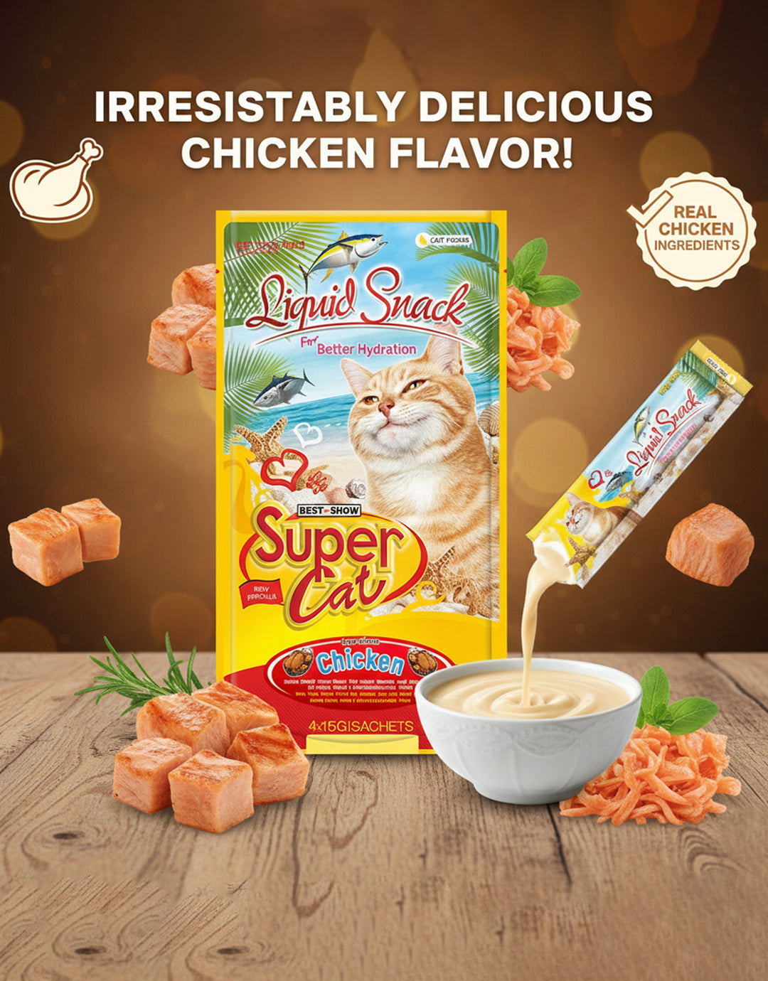 Best In Show Supercat Liquid Snack — 4×15 g (Chicken Flavor)