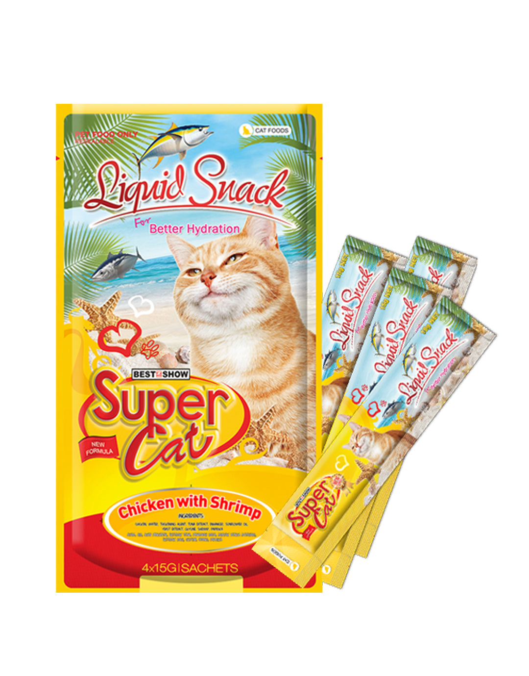 Best In Show Supercat Liquid Snack — 4×15 g (Chicken with Shrimp)