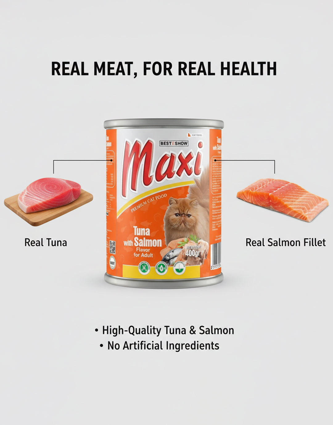 Tuna with Salmon Flavor - Premium Wet Cat Food - High Protein Adult Recipe - 400g Can