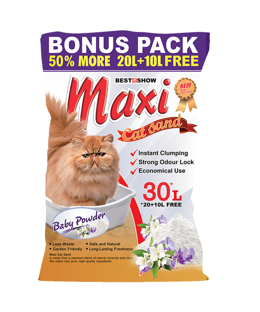 Best In Show Maxi Cat Sand — 30 L | Baby Powder Scented & Ultra Absorbent - AL BAYTARA