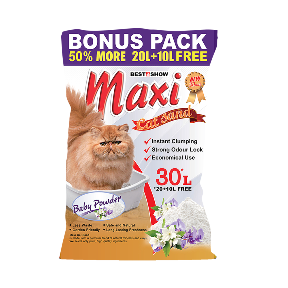 Best In Show Maxi Cat Sand — 30 L | Baby Powder Scented & Ultra Absorbent