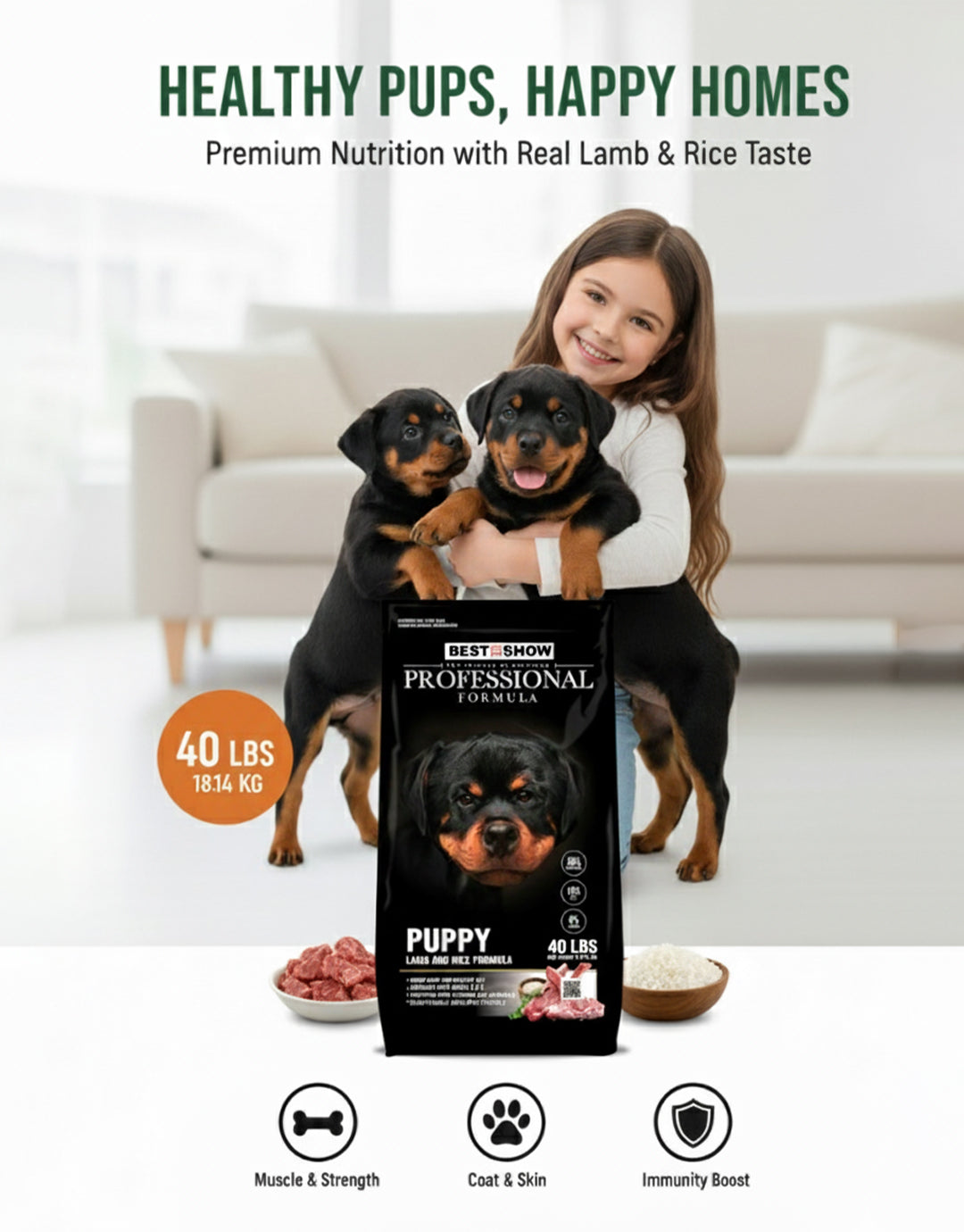 PROFESSIONAL FORMULA Puppy Lamb & Rice 40 LBS 18.14 KG - (High 28% Protein ) - AL BAYTARA