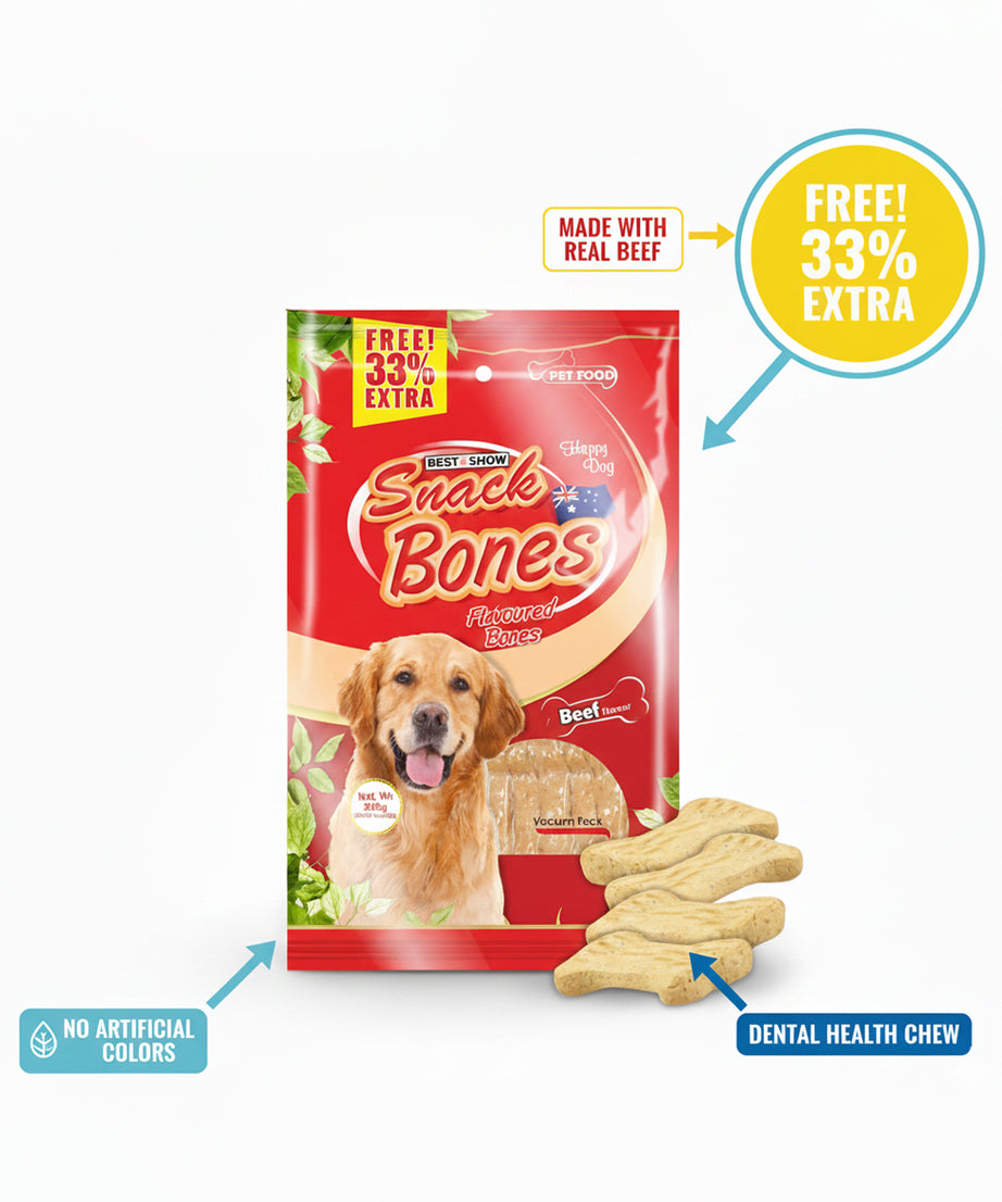 Snack Bones Dog Treats, Beef Flavoured Crunchy Bones for Dogs of All Breeds 320g