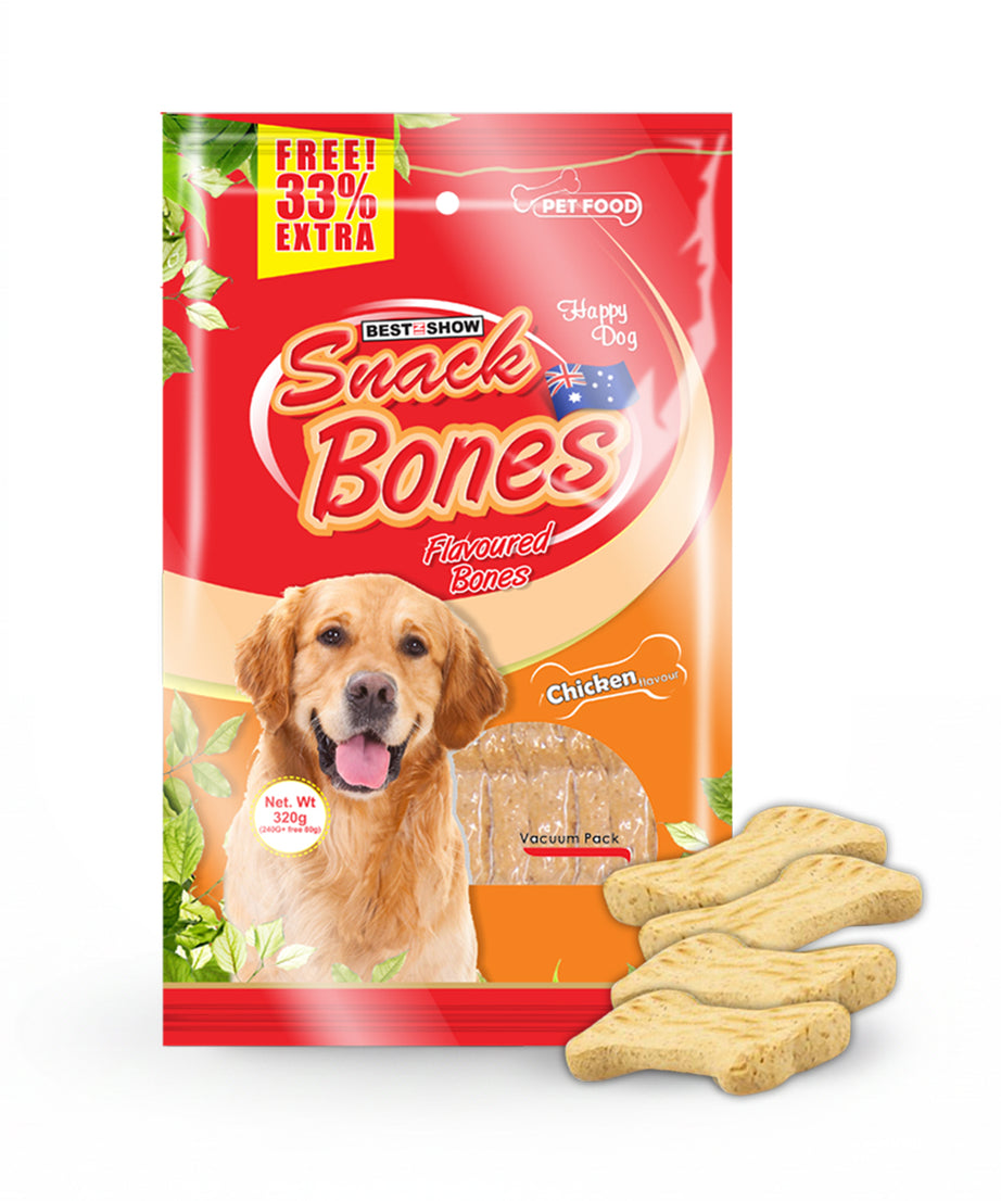 Snack Bones Dog Treats, Chicken Flavoured Crunchy Bones for Dogs of All Breeds 320g