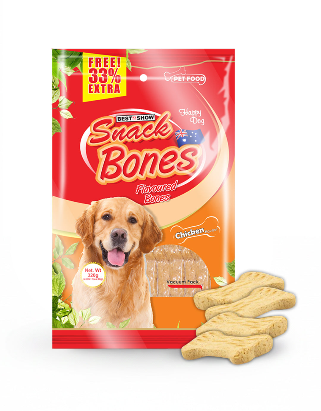 Snack Bones Dog Treats, Chicken Flavoured Crunchy Bones for Dogs of All Breeds 320g