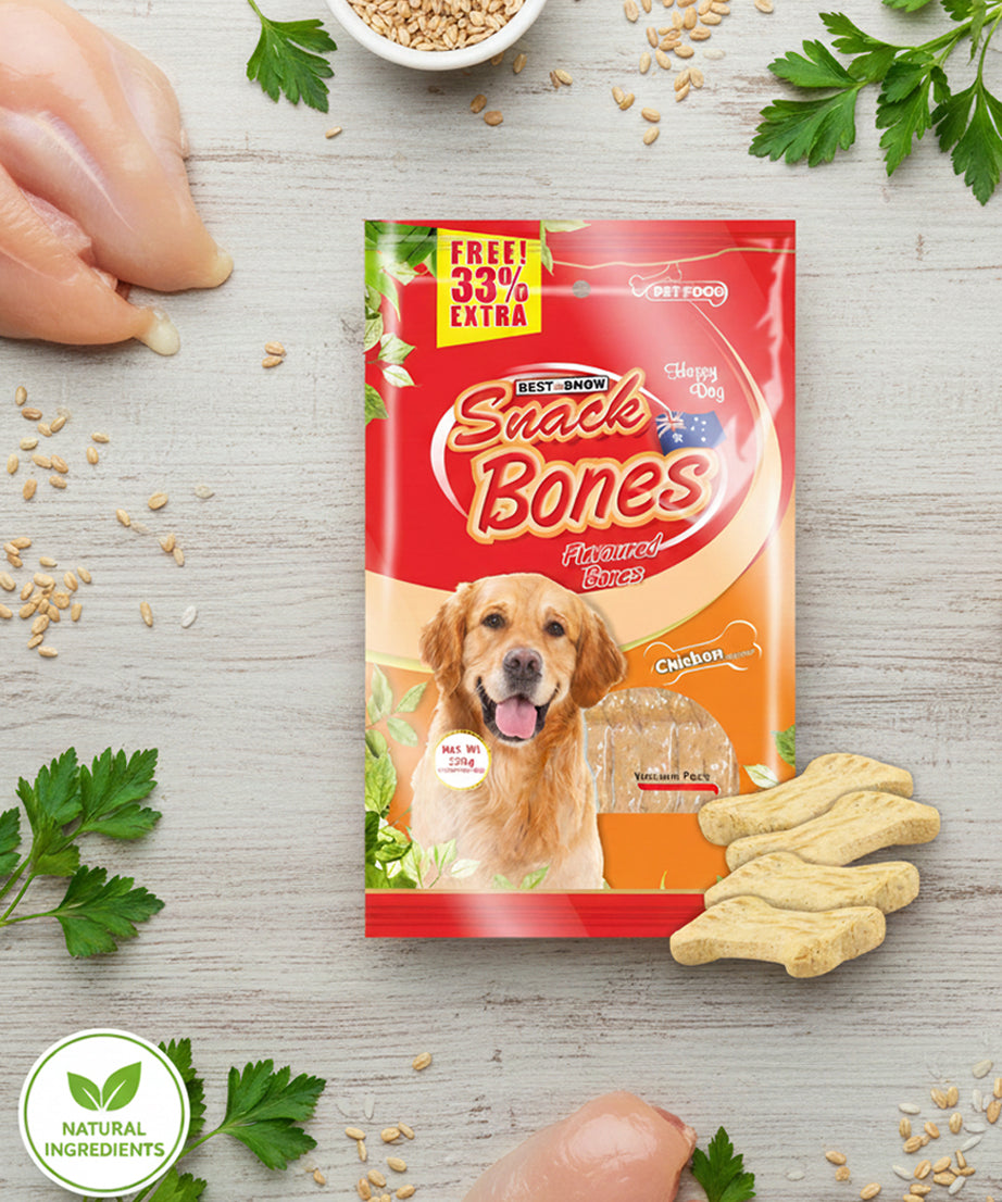 Snack Bones Dog Treats, Chicken Flavoured Crunchy Bones for Dogs of All Breeds 320g