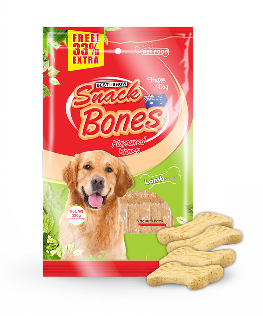 Snack Bones Dog Treats, Lamb Flavoured Crunchy Bones for Dogs of All Breeds 320g