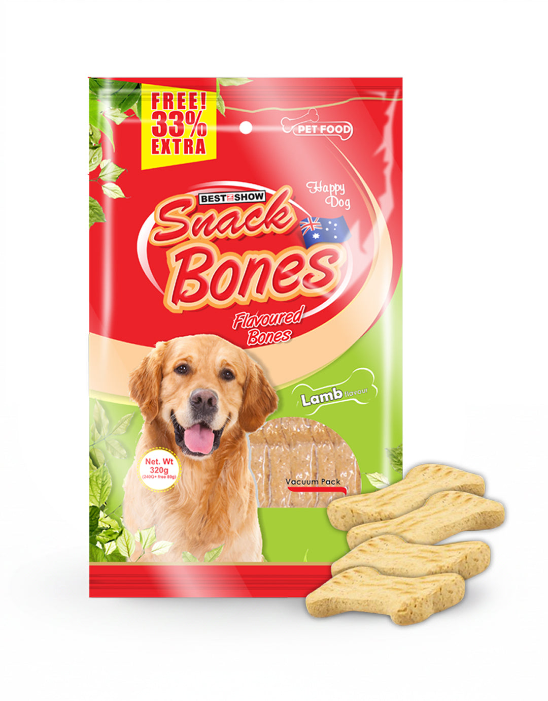 Snack Bones Dog Treats, Lamb Flavoured Crunchy Bones for Dogs of All Breeds 320g