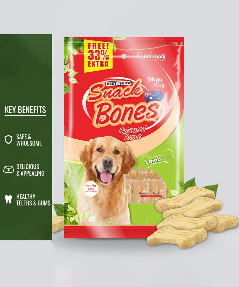 Snack Bones Dog Treats, Lamb Flavoured Crunchy Bones for Dogs of All Breeds 320g