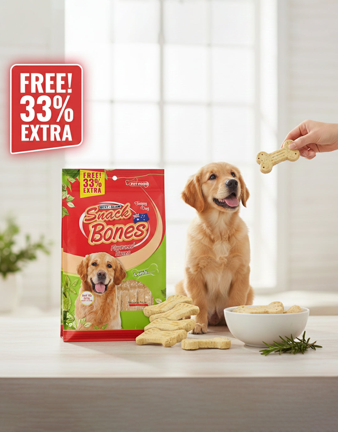 Snack Bones Dog Treats, Lamb Flavoured Crunchy Bones for Dogs of All Breeds 320g