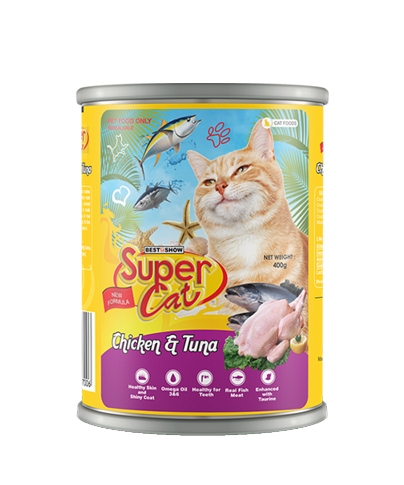 Super Cat Premium Chicken & Tuna Wet Cat Food (400g Can) - AL BAYTARA