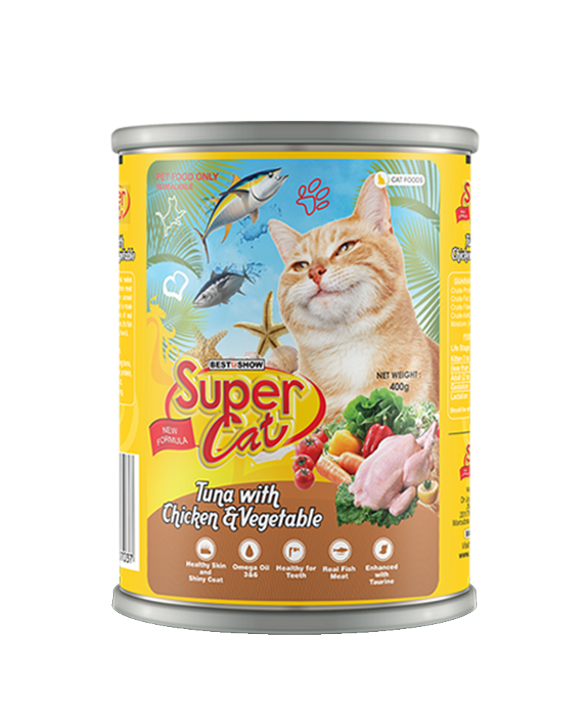 Super Cat Premium Wet Food for Adult Cats (Tuna with Chicken & Vegetable 400g Can) - AL BAYTARA