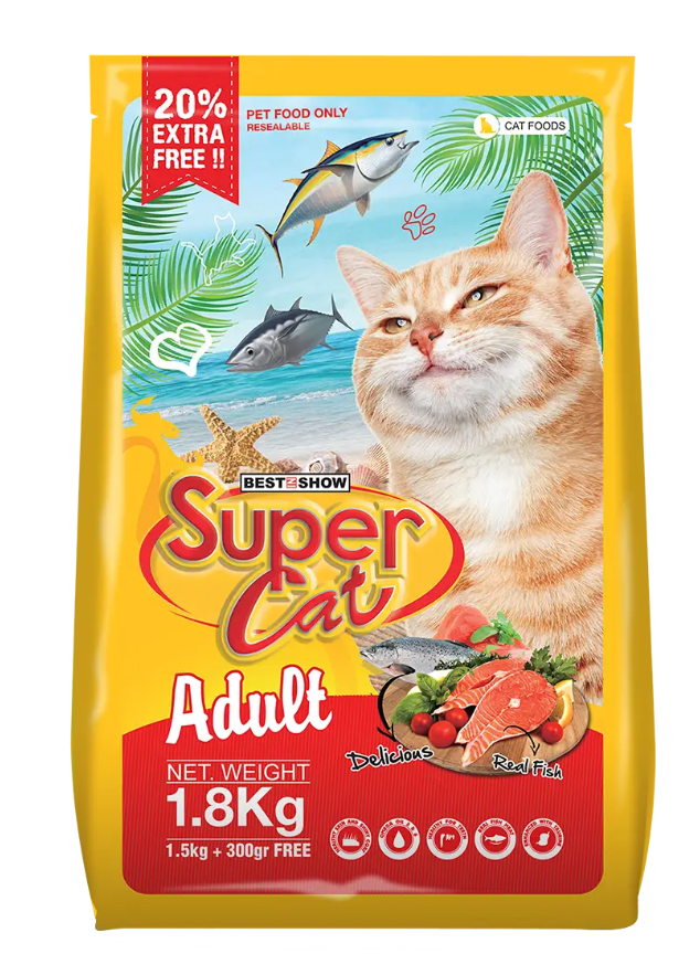Super Cat Adult Dry Cat Food 1.8 kg — Taurine, Omega 3/6 & Antioxidants - AL BAYTARA