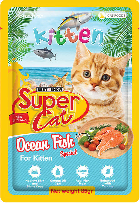 Super Cat Premium Wet Food for Kittens (Ocean Fish Special 85g Pouch) - AL BAYTARA
