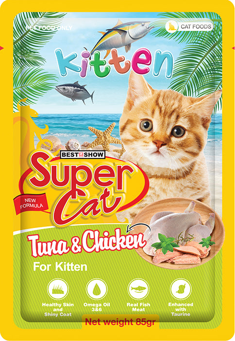 Super Cat Premium Wet Food for Kittens (Tuna & Chicken 85g Pouch)