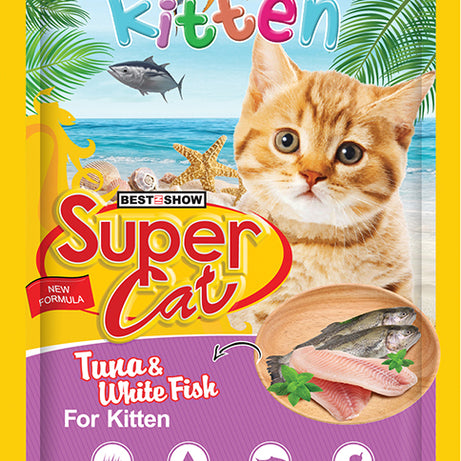 Super Cat Premium Wet Food for Kittens (Tuna & White Fish 85g Pouch) - AL BAYTARA