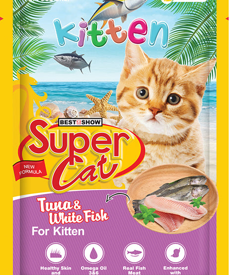 Super Cat Premium Wet Food for Kittens (Tuna & White Fish 85g Pouch) - AL BAYTARA