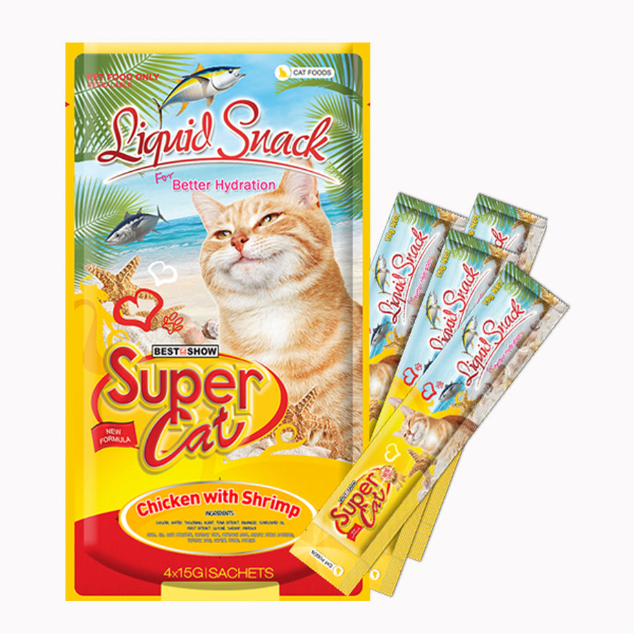 Best In Show Supercat Liquid Snack — 4×15 g (Chicken with Shrimp) - AL BAYTARA